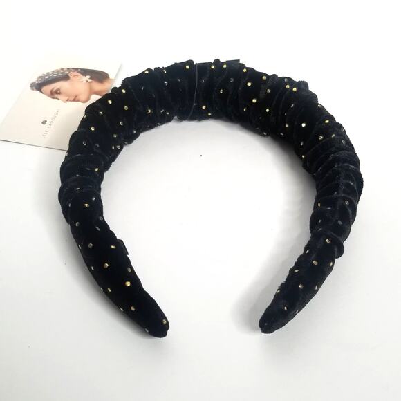 Lele Sadoughi Jet Black Gold Dots Velvet Kelly Comfort Headband New - Picture 13 of 14